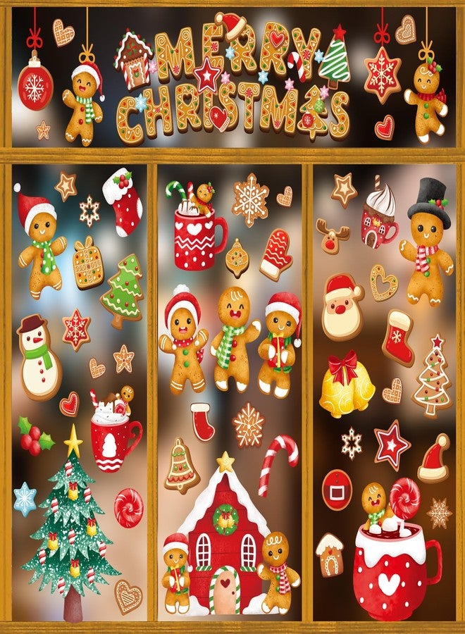 JarThenaAMCS ملصقات نوافذ كبيرة الحجم بتصميم رجل خبز الزنجبيل من جارثينا إيه إم سي إس، ملصقات زجاجية مزدوجة الجوانب لتزيين المنزل والفصول الدراسية والمكاتب والحفلات في فصل الشتاء، 6 أوراق - Image 1