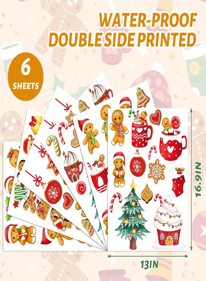 JarThenaAMCS ملصقات نوافذ كبيرة الحجم بتصميم رجل خبز الزنجبيل من جارثينا إيه إم سي إس، ملصقات زجاجية مزدوجة الجوانب لتزيين المنزل والفصول الدراسية والمكاتب والحفلات في فصل الشتاء، 6 أوراق - Image 5