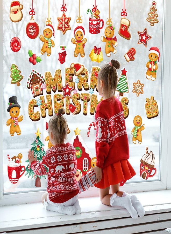 JarThenaAMCS ملصقات نوافذ كبيرة الحجم بتصميم رجل خبز الزنجبيل من جارثينا إيه إم سي إس، ملصقات زجاجية مزدوجة الجوانب لتزيين المنزل والفصول الدراسية والمكاتب والحفلات في فصل الشتاء، 6 أوراق - Image 3