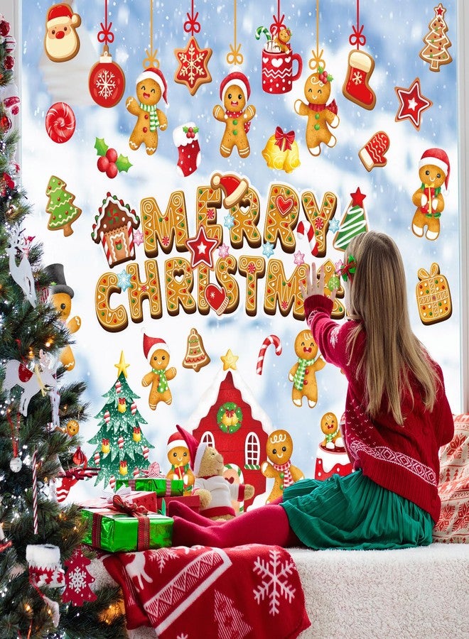 JarThenaAMCS ملصقات نوافذ كبيرة الحجم بتصميم رجل خبز الزنجبيل من جارثينا إيه إم سي إس، ملصقات زجاجية مزدوجة الجوانب لتزيين المنزل والفصول الدراسية والمكاتب والحفلات في فصل الشتاء، 6 أوراق - Image 2