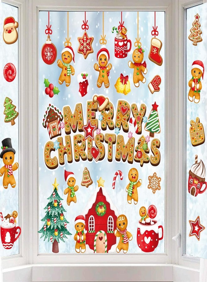 JarThenaAMCS ملصقات نوافذ كبيرة الحجم بتصميم رجل خبز الزنجبيل من جارثينا إيه إم سي إس، ملصقات زجاجية مزدوجة الجوانب لتزيين المنزل والفصول الدراسية والمكاتب والحفلات في فصل الشتاء، 6 أوراق - Image 4