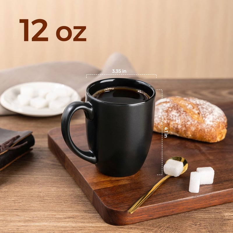 AmorArc 12oz Coffee Mugs Set of 6, Large Coffee Mugs for Men Women Dad Mom, Ceramic Coffee Cups with Large Handle for Tea/Latte/Cappuccino/Cocoa. Dishwasher&Microwave Safe, Matte Black - Image 3
