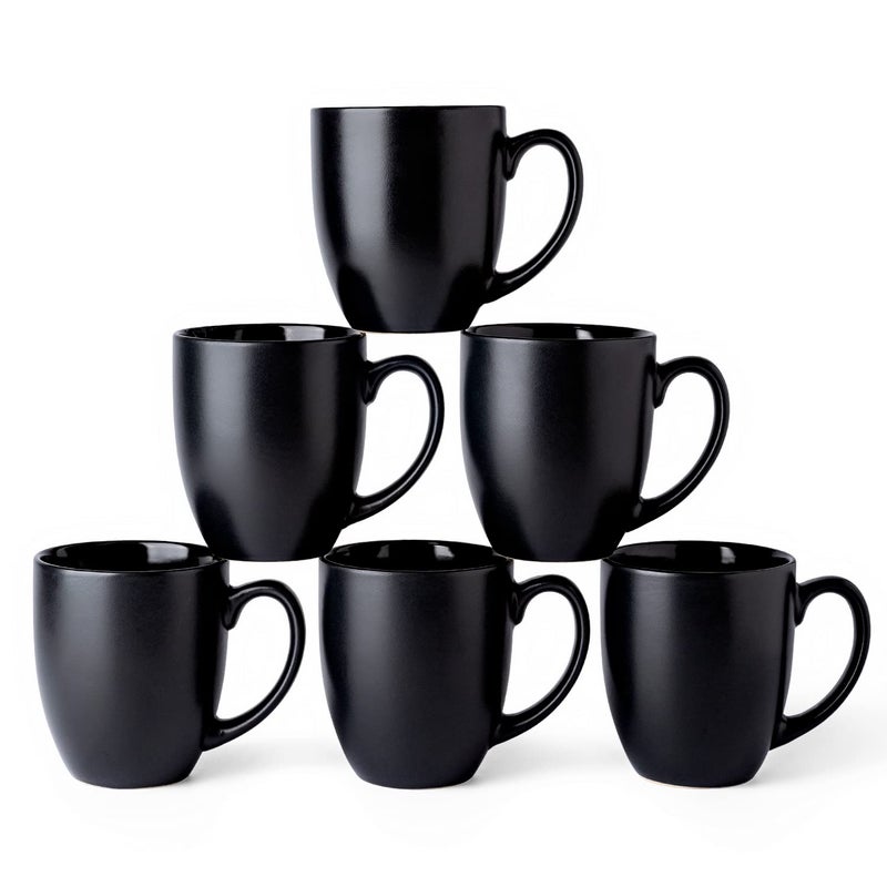 AmorArc 12oz Coffee Mugs Set of 6, Large Coffee Mugs for Men Women Dad Mom, Ceramic Coffee Cups with Large Handle for Tea/Latte/Cappuccino/Cocoa. Dishwasher&Microwave Safe, Matte Black - Image 1