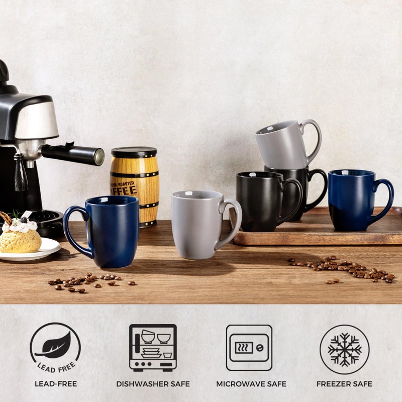 AmorArc 12oz Coffee Mugs Set of 6, Large Coffee Mugs for Men Women Dad Mom, Ceramic Coffee Cups with Large Handle for Tea/Latte/Cappuccino/Cocoa. Dishwasher&Microwave Safe, Matte Black - Image 4