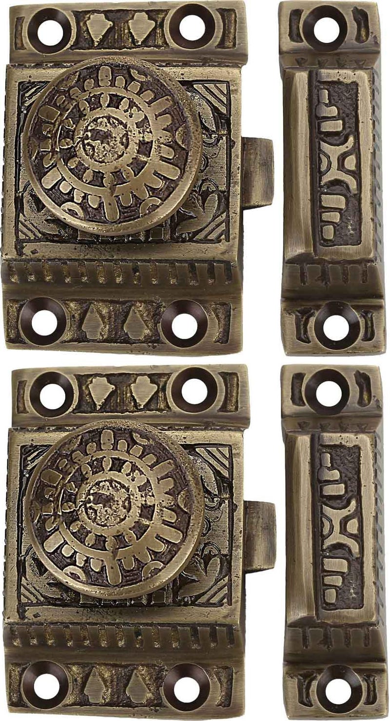 A29 Set of 2 Solid Brass Cabinet Latch Handmade Antique Brass Finish Latch for Cabinet Closet Kitchen Door Sold as Each Windsor Design - Image 1