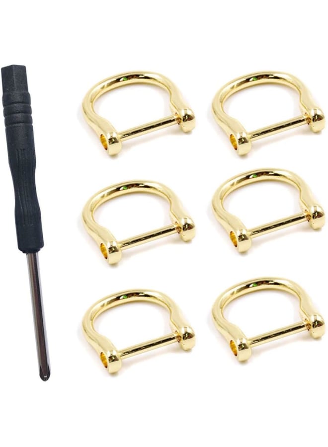 lasenersm 6 Pieces Metal D Ring Screw in Shackle Horseshoe Buckle U Shape D Ring Metal Hoop Locking D-Ring for DIY Leather Craft Purse Replacement, Inner Width 18mm, Gold-Tone - Image 1