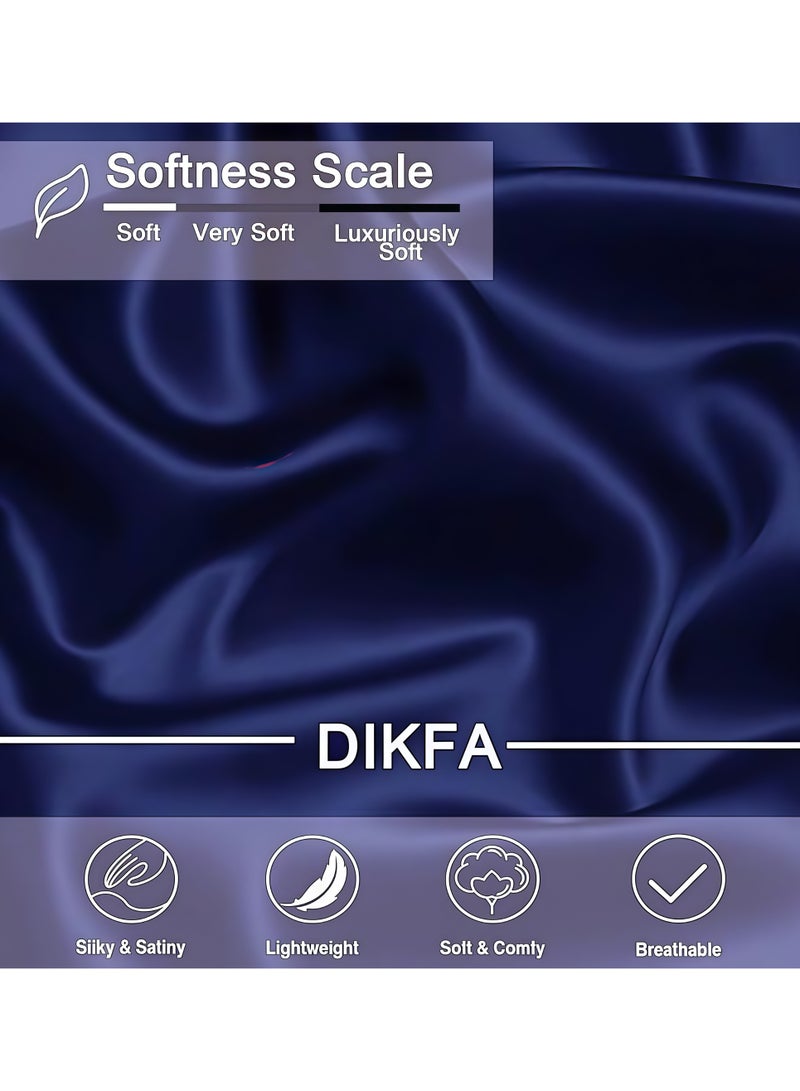 Feraco New Men's Ice Silk Pajama Set for Spring and Autumn - Two-Piece Set with Lapel, Long Sleeves, and Pants - European and American Style, Casual and Comfortable (Blue) - Image 3