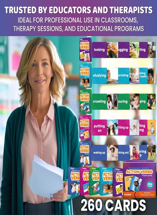 QUOKKA 260 Action Verbs Flash Cards for Speech Therapy Materials ESL Teaching - Educational Vocabulary Builder with Realistic Images for Kids Adults - Picture Cards for Speech and Cognitive Learning - Image 2