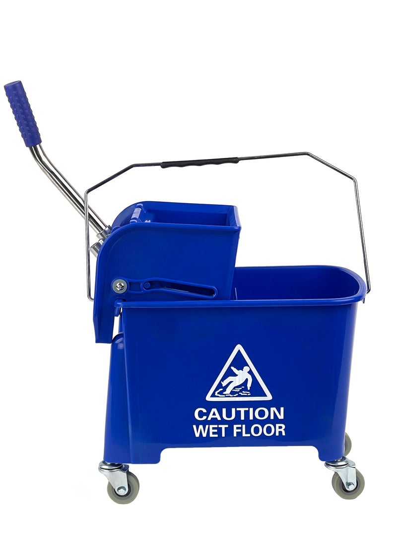 دلو ممسحة موب تنظيف وعصارة | عجلات دوارة 360 درجة | حجرة مزدوجة | مناسبة للمطاعم والمكاتب والقاعات والمساحات العامة والفنادق والمنازل | سعة 20 لتر | أزرق - Image 1