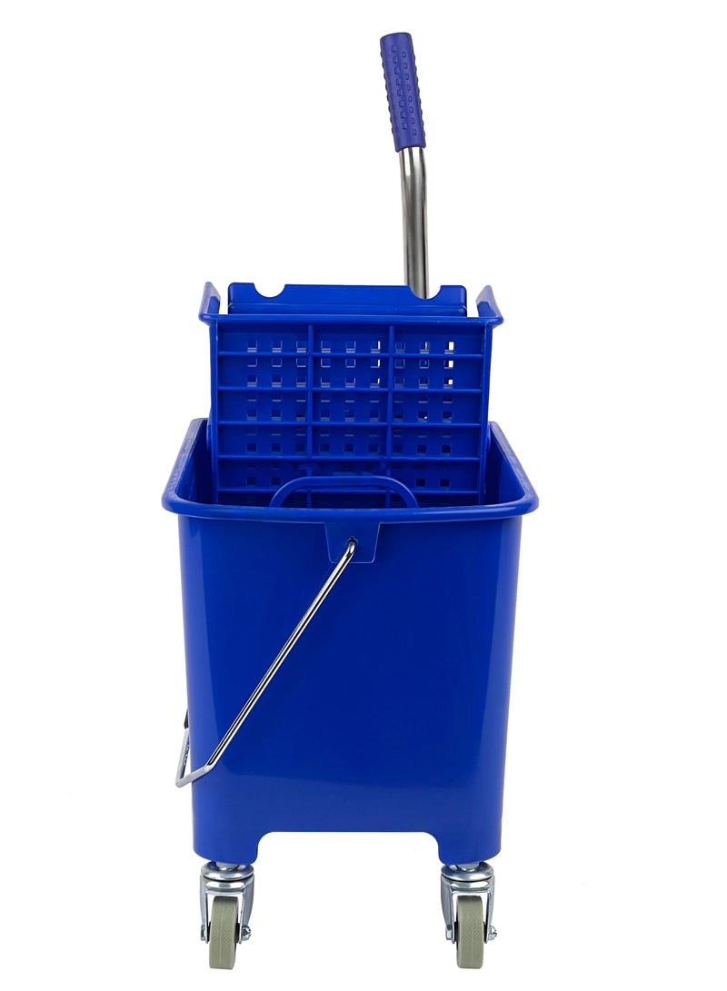 دلو ممسحة موب تنظيف وعصارة | عجلات دوارة 360 درجة | حجرة مزدوجة | مناسبة للمطاعم والمكاتب والقاعات والمساحات العامة والفنادق والمنازل | سعة 20 لتر | أزرق - Image 4