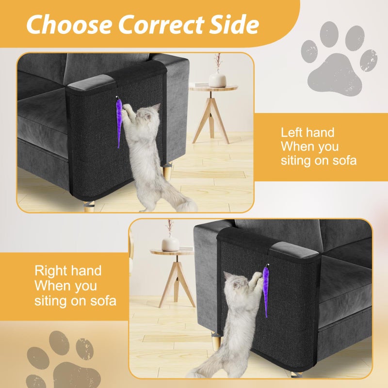 Oroonoko Cat Scratch Couch Protector,Cat Scratch Sofa Armrest Cover with Sisal Mat and Toy for Cats,Sofa Scratcher Furniture Protector 23.6â€™â€™L*19.7â€™â€™W (Black/Left Hand) - Image 5