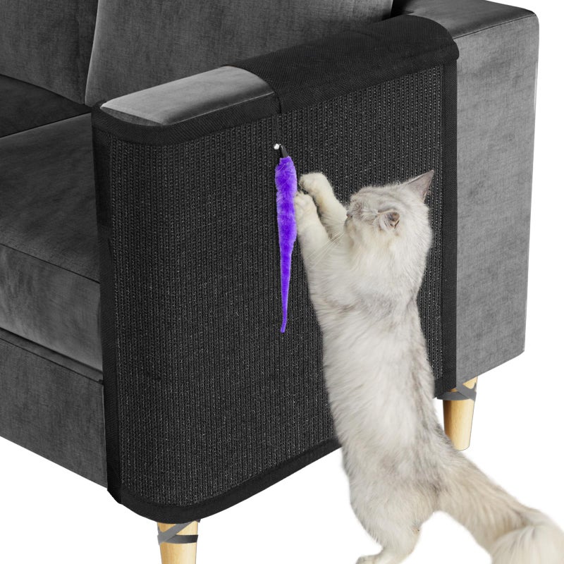Oroonoko Cat Scratch Couch Protector,Cat Scratch Sofa Armrest Cover with Sisal Mat and Toy for Cats,Sofa Scratcher Furniture Protector 23.6â€™â€™L*19.7â€™â€™W (Black/Left Hand) - Image 1