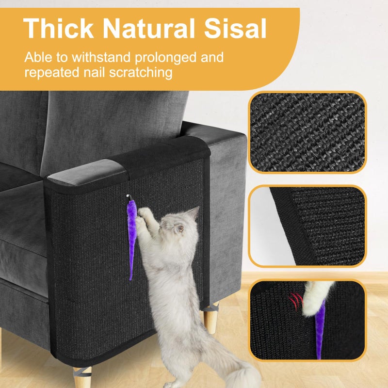 Oroonoko Cat Scratch Couch Protector,Cat Scratch Sofa Armrest Cover with Sisal Mat and Toy for Cats,Sofa Scratcher Furniture Protector 23.6â€™â€™L*19.7â€™â€™W (Black/Left Hand) - Image 3