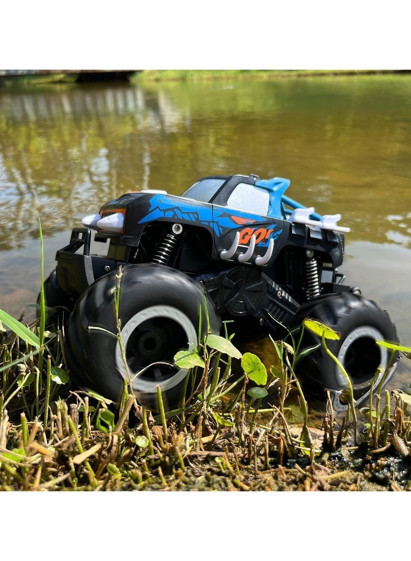 مشاريع تعز 1:16 مقاوم للماء RC Monster Truck Pickup Car 4WD جهاز تحكم عن بعد برمائي ألعاب سيارات على الطرق الوعرة ، عالية السرعة ، مقاومة للصدمات ، قابلة لإعادة الشحن ، هدية مركبة لجميع التضاريس للأطفال من سن 6 إلى 12 عاما للأولاد والبنات - أزرق - Image 2