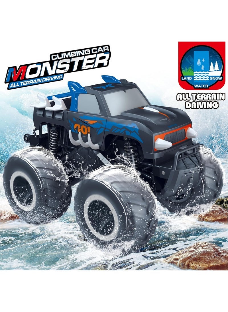 مشاريع تعز 1:16 مقاوم للماء RC Monster Truck Pickup Car 4WD جهاز تحكم عن بعد برمائي ألعاب سيارات على الطرق الوعرة ، عالية السرعة ، مقاومة للصدمات ، قابلة لإعادة الشحن ، هدية مركبة لجميع التضاريس للأطفال من سن 6 إلى 12 عاما للأولاد والبنات - أزرق - Image 3