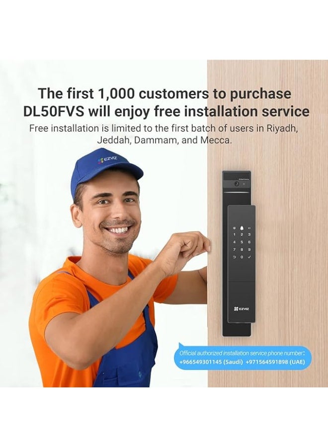 إيزفيز قفل باب ذكي 8 في 1 للدخول بدون مفتاح بنظام التعرف على الوجه ثلاثي الأبعاد ومساحة داخلية 8 جيجا ورؤية ليلية حتى 2 متر، واتصال داخلي نشط، ويمكن التحكم فيه عن طريق التطبيق من ازفيز، موديل DL50FVS (6068) - Image 2