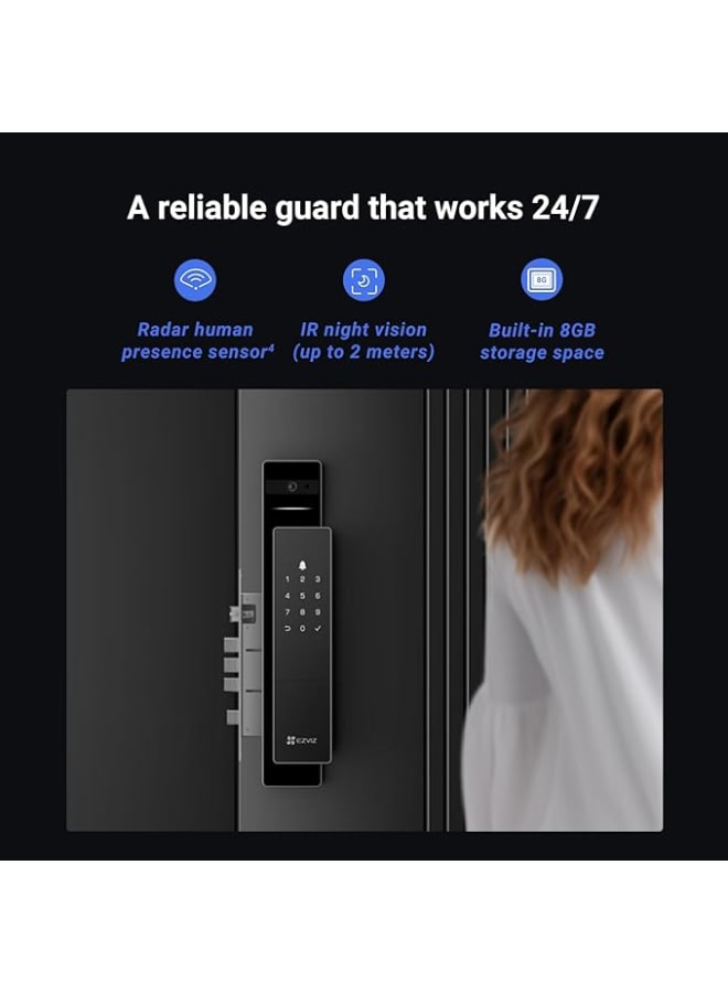 إيزفيز قفل باب ذكي 8 في 1 للدخول بدون مفتاح بنظام التعرف على الوجه ثلاثي الأبعاد ومساحة داخلية 8 جيجا ورؤية ليلية حتى 2 متر، واتصال داخلي نشط، ويمكن التحكم فيه عن طريق التطبيق من ازفيز، موديل DL50FVS (6068) - Image 4