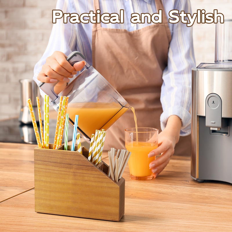 BWODYAY Straw Holder, Acacia Wood Straws Organizer, Cupboard Reusable Straws Dispenser for Kitchen Counter - Image 2
