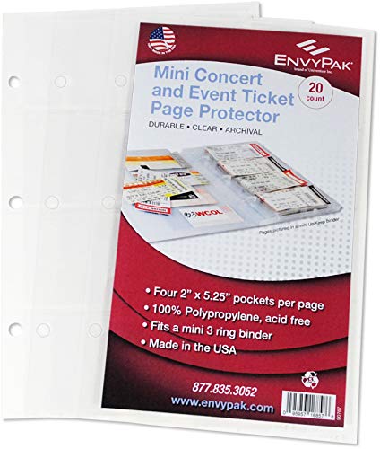 EnvyPak Four Pocket Sheet Protector Refill Pages - Top Loading, Clear, Archival Safe - Each Pocket Can Hold 2x5 Paper Such as Concert Ticket Stubs - Pack of 20 Pages - Image 1