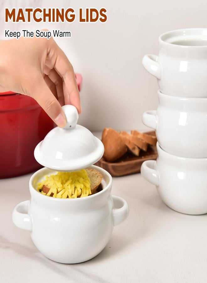 Vumdua French Onion Soup Bowls with Handles and Lids, 16 oz Ceramic Soup Crocks Oven Safe for Chilli, Cereal, Pot Pies, Microwave & Dishwasher Safe, Set of 4, White - Image 4