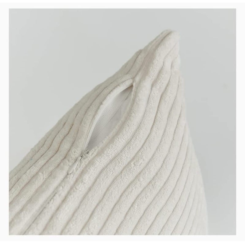 Guffaw/ Corduroy/Stripped/Luxury Cushion Covers Standard Size 16"X16" INCHES (Cream, 2pc) - Image 2