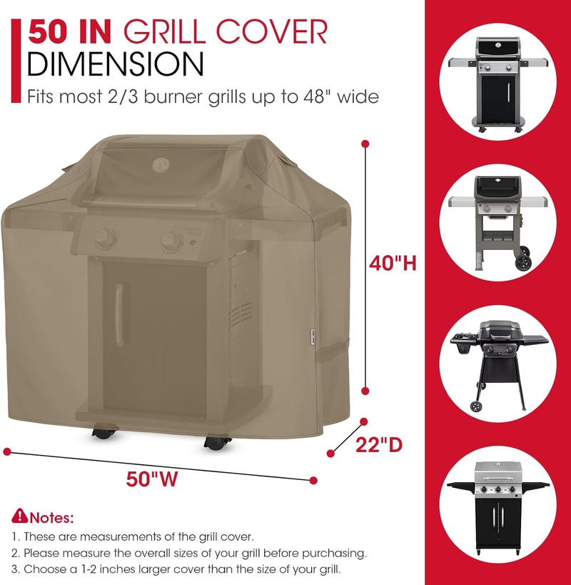 Unicook 50 Inch Grill Cover for Weber Charbroil Nexgrill etc, BBQ Grill Cover for Outdoor Grill, Heavy Duty Waterproof BBQ Cover with Sealed Seam, Fade Resistant Barbecue Cover, Neutral Taupe - Image 2