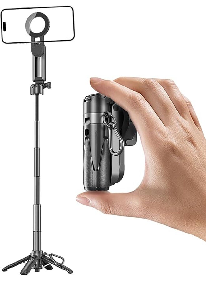 Magnetic Mini Selfie Tripod for iPhone, Lightweight & Pocket-Sized Quadpod with Wireless Remote, Travel Essential Stand for MagSafe & Non-MagSafe Phones