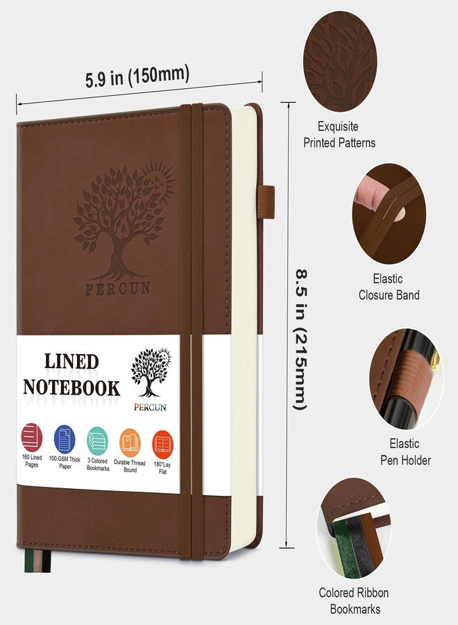PERCUN Leather Journal for Men & Women - 160 Lined Pages, 100 GSM Paper, 5.9"x8.5" Hardcover Notebooks for Work, School, Note Taking, Travel Writing, Daily Diary & Journaling (Brown) - Image 2