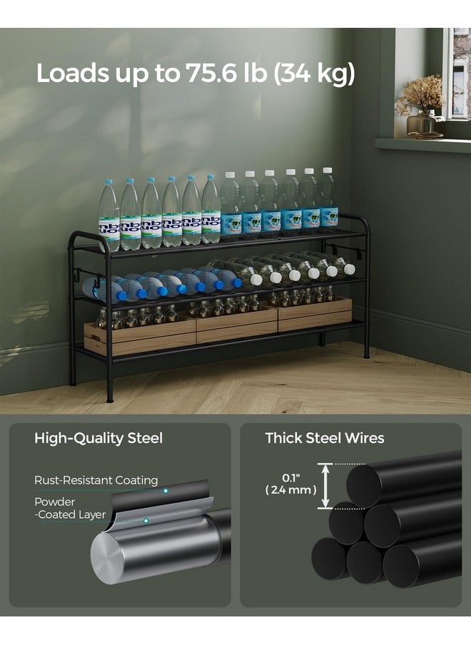 SONGMICS SONGMICS Shoe Rack, 3-Tier Shoe Organizer, Metal Shoe Shelf Storage with 4 Side Hooks, Holds 18 Pairs of Shoes, Height-Adjustable Shoe Rack for Entryway, Hallway, Closet, Easy Assembly, Ink Black  - Image 5