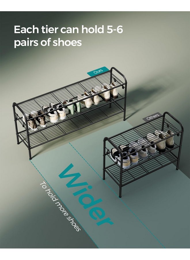 SONGMICS SONGMICS Shoe Rack, 3-Tier Shoe Organizer, Metal Shoe Shelf Storage with 4 Side Hooks, Holds 18 Pairs of Shoes, Height-Adjustable Shoe Rack for Entryway, Hallway, Closet, Easy Assembly, Ink Black  - Image 4