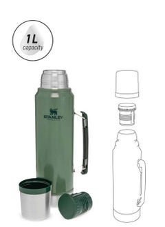 Stanley Classic Legendary Bottle 1L / 1.1QT Hammertone Ice â€“ BPA FREE Stainless Steel Thermos | Keeps Cold or Hot for 24 Hours | Leakproof Lid Doubles as Cup | Dishwasher Safe | Lifetime Warranty