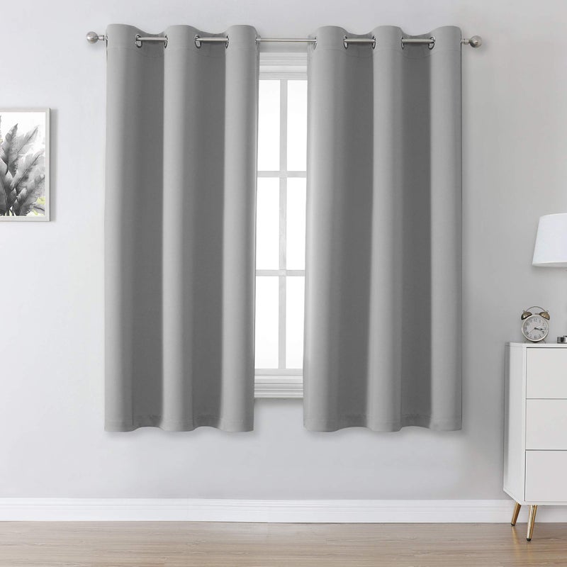 DUALIFE Blackout Curtain for Bedroom Thermal Insulated Solid Blackout Window DrapesRoom Darkening Bedroom Curtains Grommet Top 38 x 54 inch Length Light Grey