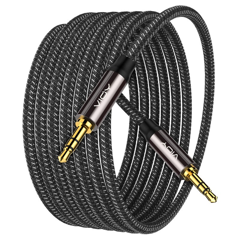 VIOY Aux Cable (15 ft), [Copper Shell, Hi-Fi Sound] 3.5 mm Male to Male Braided Auxiliary Cord Compatible with Headphone, Smartphone, Home/Car Stereo, Speaker, Echo & More - Image 1