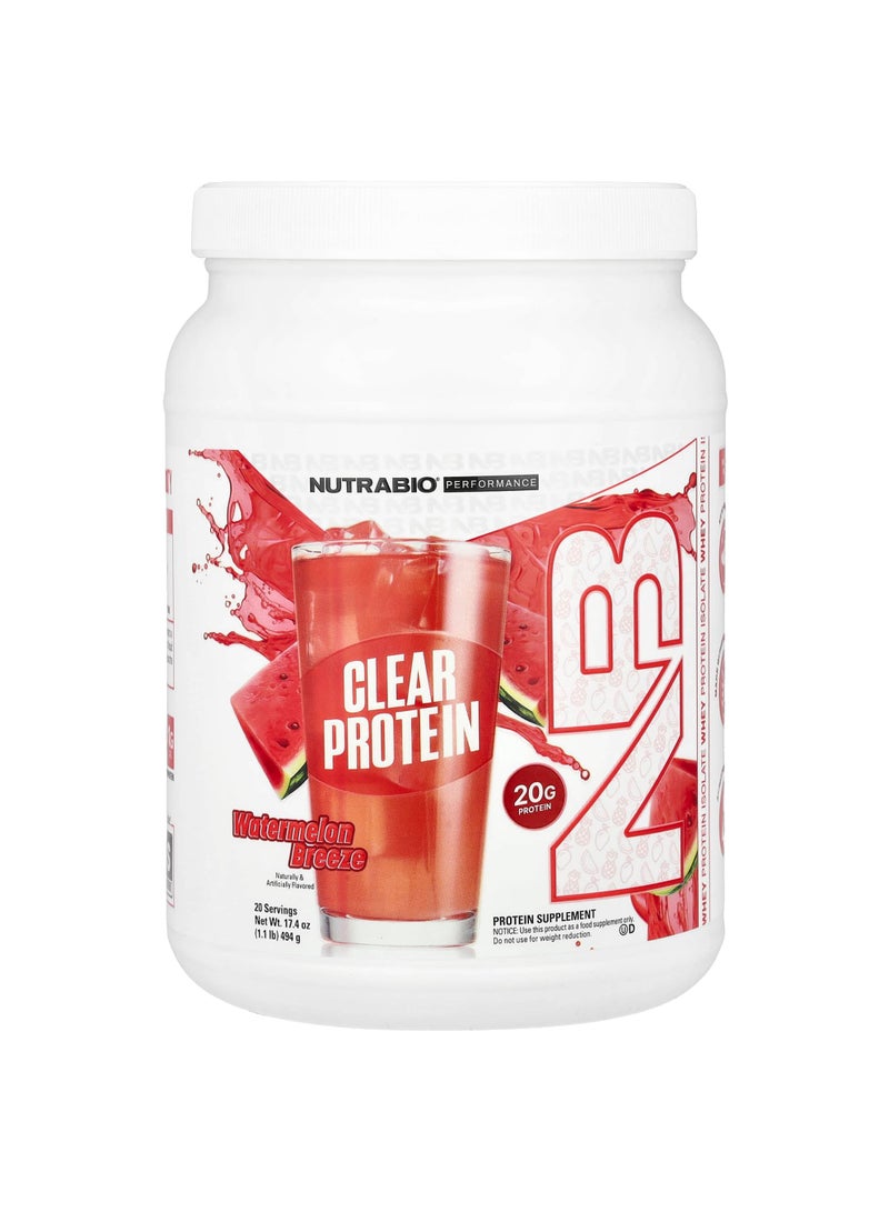 NutraBio Performance, Clear Protein, Watermelon Breeze, 1.1 lb (494 g)