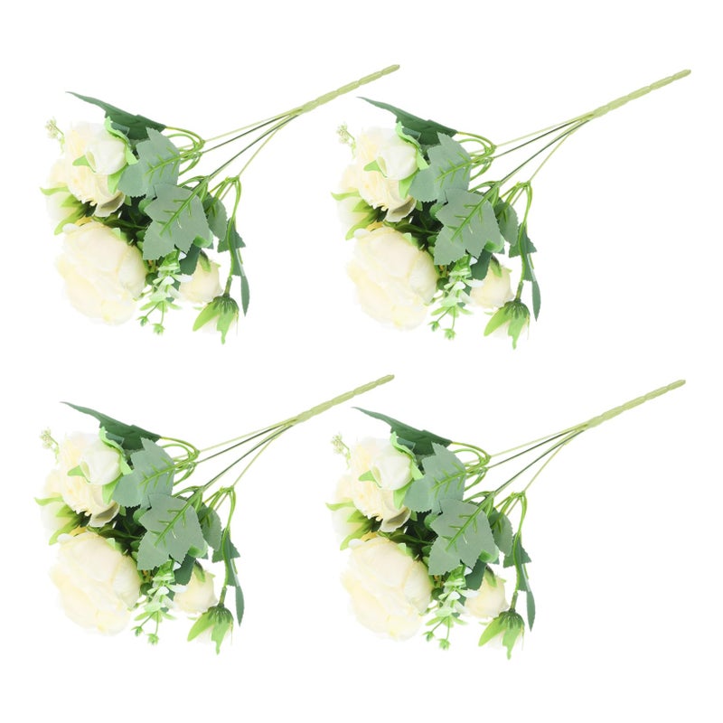 Yellow Artificial Peony Flowers 4pcs Set Wedding Table Decor Faux Floral Ornament - Image 2