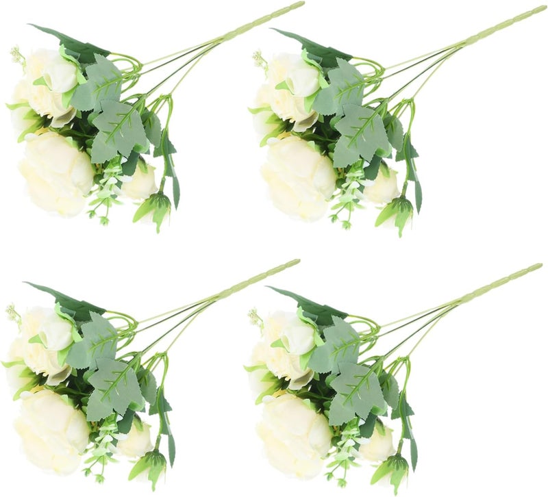 Yellow Artificial Peony Flowers 4pcs Set Wedding Table Decor Faux Floral Ornament - Image 1