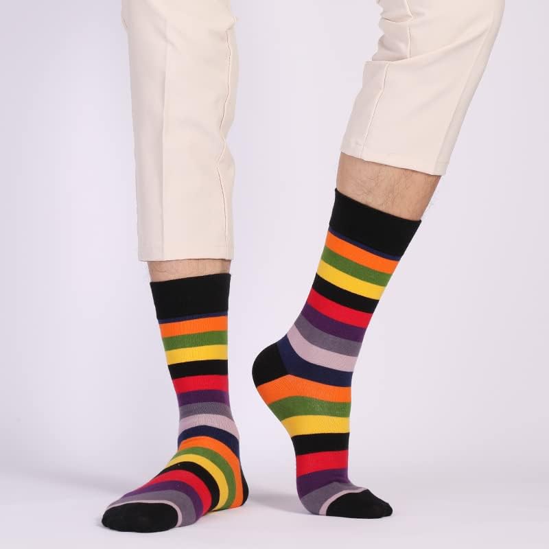 TOEJYJ Mens Fun Dress Socks, Pattern Funny Casual Socks Pack, Colorful Striped Cotton Novelty Socks Size 10-13 - Image 4
