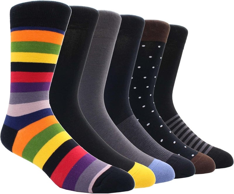 TOEJYJ Mens Fun Dress Socks, Pattern Funny Casual Socks Pack, Colorful Striped Cotton Novelty Socks Size 10-13 - Image 1