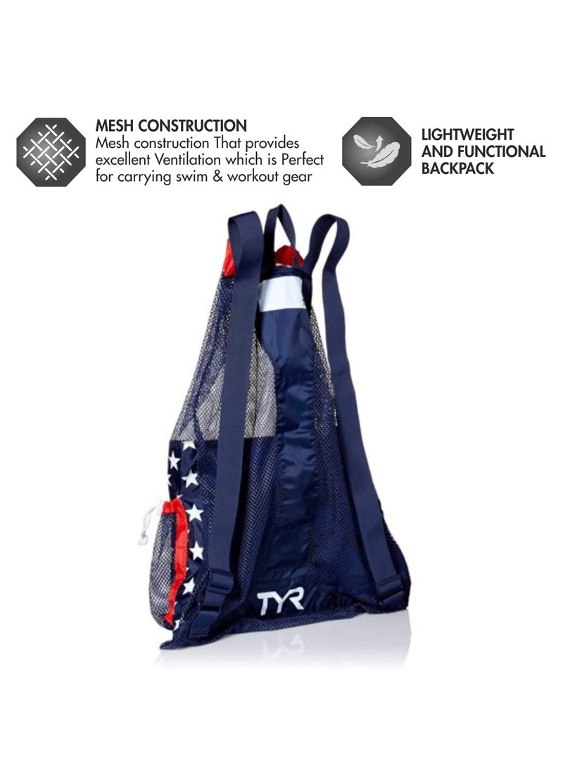 TYR TYR Big Mesh Mummy Backpack For Wet Swimming, Gym, and Workout Gear, Red/Navy, One Size (LBMMB3)  - Image 2