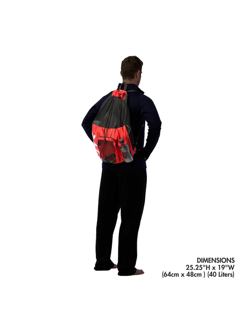 TYR TYR Big Mesh Mummy Backpack For Wet Swimming, Gym, and Workout Gear, Red/Navy, One Size (LBMMB3)  - Image 4