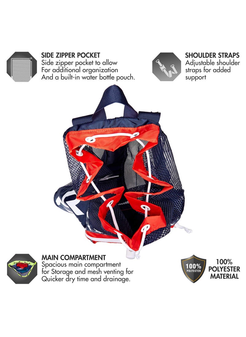 TYR TYR Big Mesh Mummy Backpack For Wet Swimming, Gym, and Workout Gear, Red/Navy, One Size (LBMMB3)  - Image 3