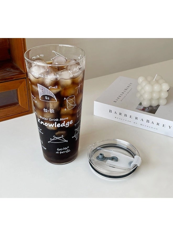 ShebSheb 1L Geometric Pattern Glass Tumbler with Lid Sealed,Large Capacity Coffee Cup For Coffee Juice Tea Water Milk(No Straws)  10x10x21.5 cm  - Image 1