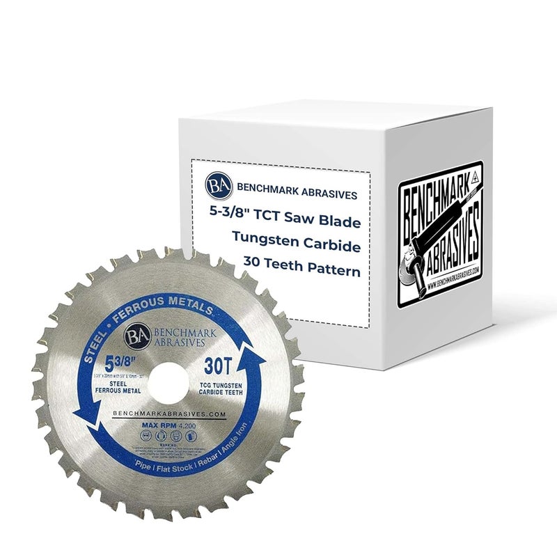 Benchmark Abrasives شفرة منشار دائري TCT 5 3/8 بوصة، مزودة بطرف كربيد التنغستن لقطع المعادن، شفرة منشار ميتري (5-3/8" 30 سن) لقطع المعادن، الفولاذ المقاوم للصدأ، والمعادن الحديدية. - Image 1