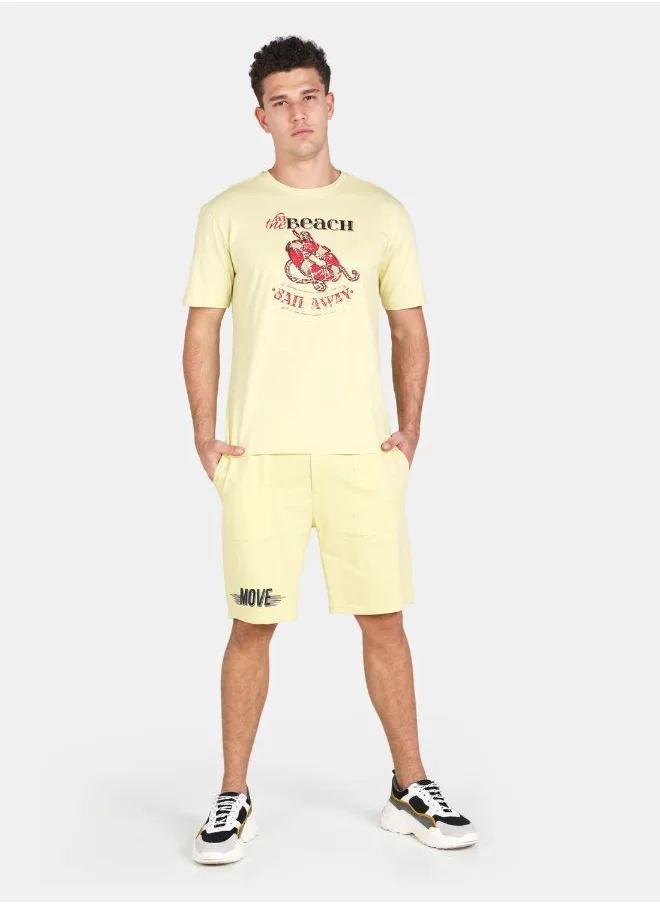 DRIP Graphic Printed Crew Neck T-Shirt Beige