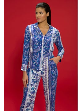 for you in&out 7-Piece Viscose Both Inside and Outside Ethnic Pattern Blue Pajama Set S27406  - Image 3