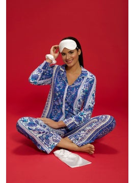 for you in&out 7-Piece Viscose Both Inside and Outside Ethnic Pattern Blue Pajama Set S27406  - Image 4