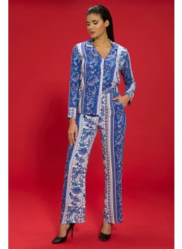 for you in&out 7-Piece Viscose Both Inside and Outside Ethnic Pattern Blue Pajama Set S27406  - Image 5