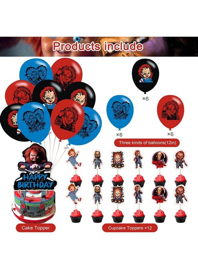 Generic - Horror Movie Character Party Decorations,Chucky Party Supplies,Halloween Ghost Scary Horror Themed Includes Banner,Cake Toppers And Horror Balloons For Halloween Birthday Decorations - Image 1