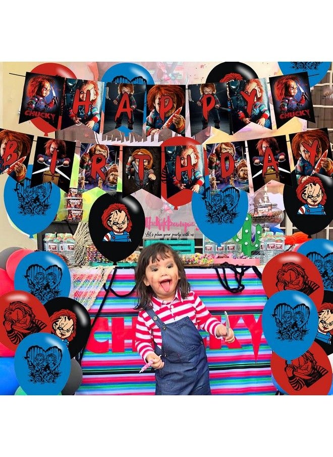 Generic - Horror Movie Character Party Decorations,Chucky Party Supplies,Halloween Ghost Scary Horror Themed Includes Banner,Cake Toppers And Horror Balloons For Halloween Birthday Decorations - Image 1