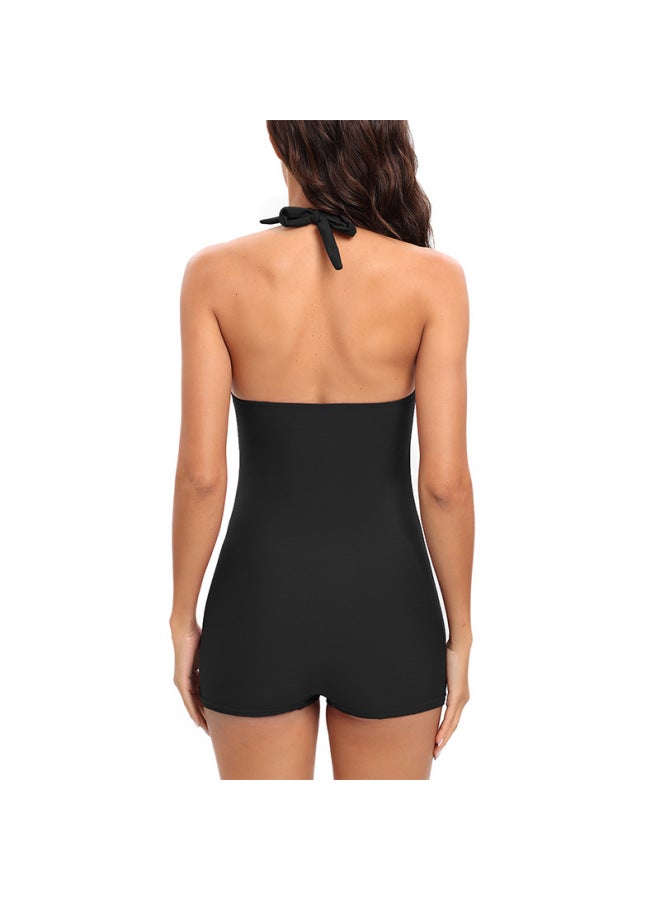 Loquat Jiesini Swimsuit Women's 2023 Conservative Belly-covering Slimming One-piece Sports Boxer Plus Size Hot Spring Swimsuit-Color:Black- - Image 3